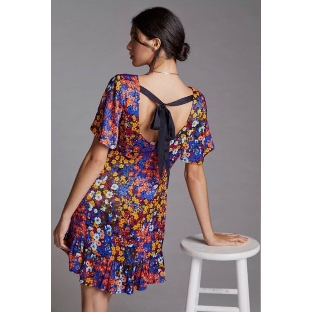 Anthropologie Mini Dress Women Size 6 Floral Flutter Sleeve Boho Summer - Picture 2 of 8